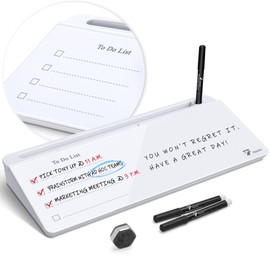 TOWON Desktop Whiteboard with todo List Templates, Daily Agenda Glass White Board for Desk, Desk Reminder Memo Notepad to-do List Dry Erase Board with Storage, Line and Free Section, 16x7 Inches