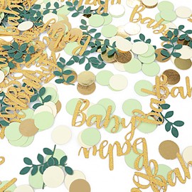 Confetti Tissue Sprinkle - 350 Pcs Baby Shower Decorations - Gold, Ivory, Sage Green Table Scatter for Ice Cream Theme Party & Wedding