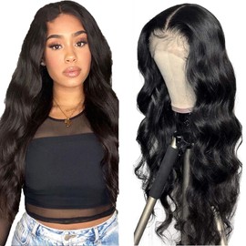 Real Hair Wig, Body Wave Human Hair Wig, 5 x 5 Lace Front Wig, Natural Wavy Wave Real Hair Wig for Women, Black Wigs, 100% Brazilian Real Hair Wigs with Baby Hair, 28 Inches
