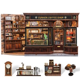 CUTEBEE - Kit de rincón de libros - Juego de construcción DIY de casa en miniatura para adultos, estantería de casa en miniatura para libros, rompecabezas de madera 3D, regalos para familia y amigos