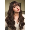 PORSMEER Long Wavy Curly Dark Brown Wig with Fringe for