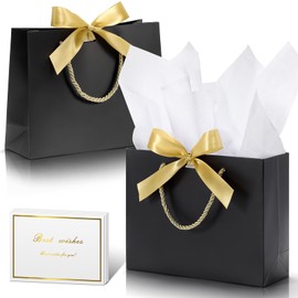 DOYIDE 30 Pack Gift Bags Medium Size with Ribbon and Greeting Cards Tissue Paper, 9"x7"x3.1" Portable Paper Gift Bag with Handles, Thank You Bags for Wedding Birthday Party Mothers Day Bridal Shower