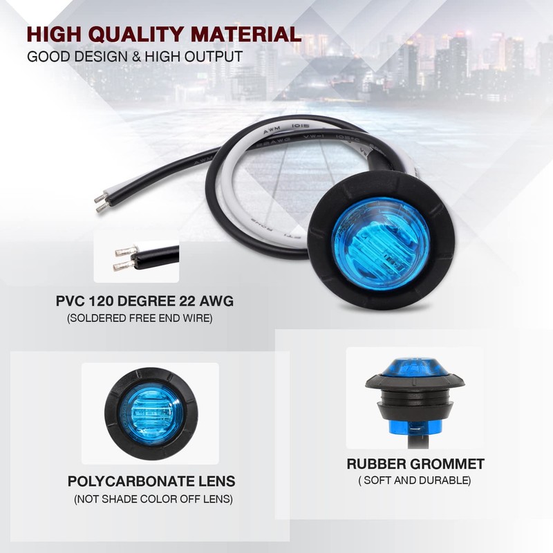 TMH 100 Pcs 3/4 Inch Round 3 LED Side Marker
