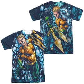 Popfunk Unisex Adult JLA Trident Sublimated Costume T-Shirt (Front/Back), Small - Multicolor