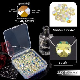 Elecrelive 100Pcs Crystal Octagon Beads 18mm 2 Holes Glass Chandelier Prism Beads AB Color Connector Beads for Lamp Hanging Pendants Curtain Parts Jewelry Making - Medium Blue