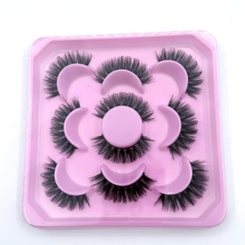 Fluffy Faux Mink Lashes Thick Volume Faux Mink Eye Lashes 20mm 3D Clear Band 5 Pairs Full Dramatic Eyelashs