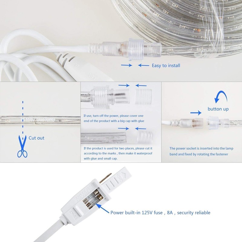 GUOTONG 50ft/15m Plug in LED Rope Lights, 540 Warm White