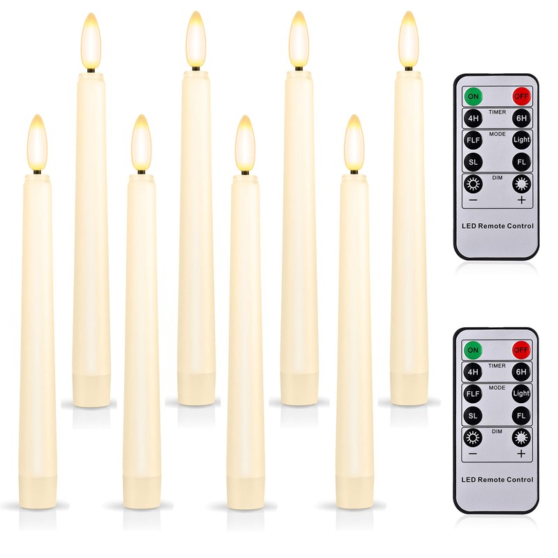 FPOO 8PCS Flameless Flickering Taper Candles with 2 Remote Control