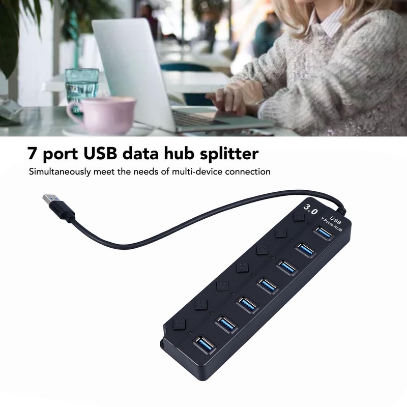 Vikye Hub, 7-Port USB Data Hub Splitter with Independent Switch,