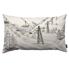 TKS MITLAN Mountain Ski Lift Pillow Cover 12x20 inch Sketch White Wintertime Snow Landscape Resort Rustic Linen Throw Pillow Covers 12x20 Inch for Sofa Couch Decoration