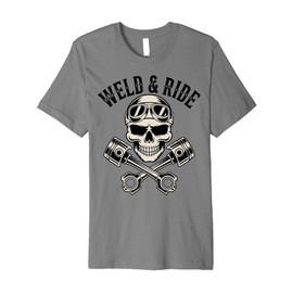 Skull with Goggles and Crossed Pistons Biker Artwork Premium T-Shirt