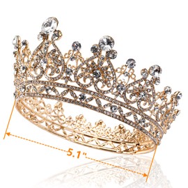 Yopay Gold Crowns, Full Round Diamond Crystal Bridal Wedding Crowns Tiaras Headband for Women Birthday Prom Queen Pageant