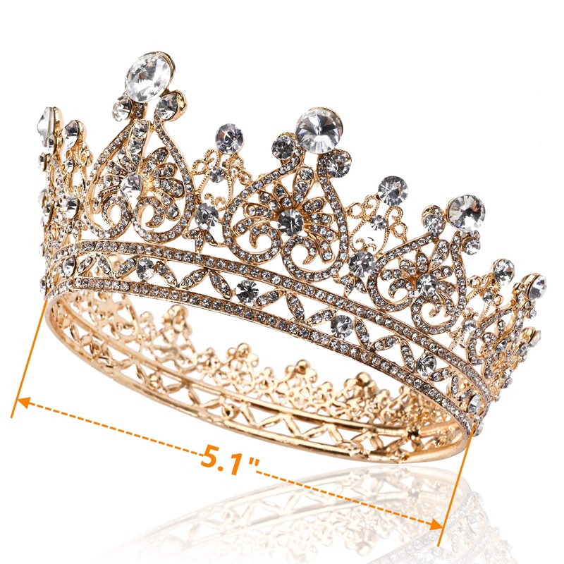 Yopay Gold Crowns, Full Round Diamond Crystal Bridal Wedding Crowns