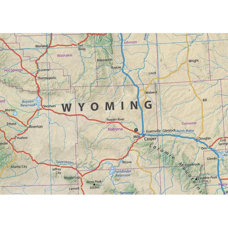 Tiger Moon Montana, Idaho and Wyoming Physical Map - 16.5