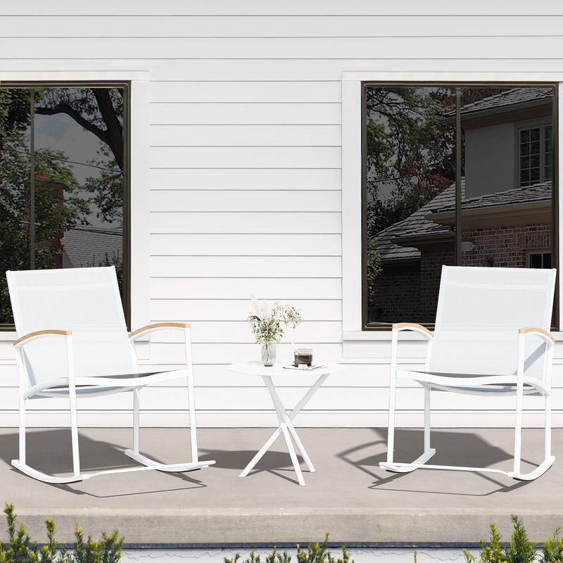 Walsunny 3 Piece Outdoor Rocking Bistro Set with Table -