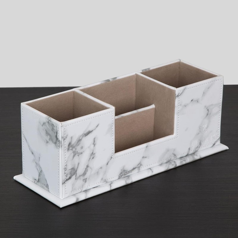 AINAK PU Leather Desk Organiser (4 Compartments) - Pen Holder,