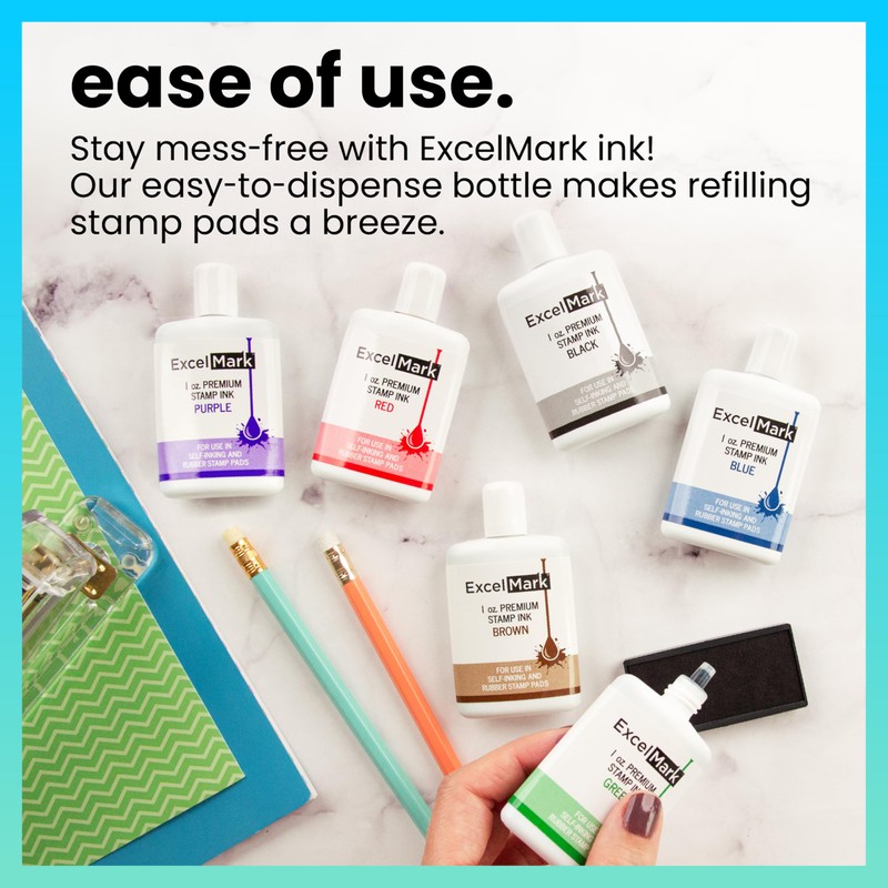 ExcelMark Premium Self-Inking Stamp Refill Ink - 1 oz. (Green)