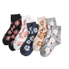 SimplCharm 5 Pairs Cute Socks for Women kawaii Floral Patterned Fun Novelty Cotton Crew Socks (5-pairs)