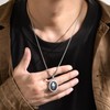 Rockyu Necklace for Men Black Oval Pendant Lightning Bolt Pattern