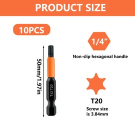 Glamifyr 10 Stück Torx Bit Schrauber Bit Set, Torx 50mm Länge 1/4" Sechskantschaft, Schraubendreher Set T20-Sortiment, mit Spender-Box