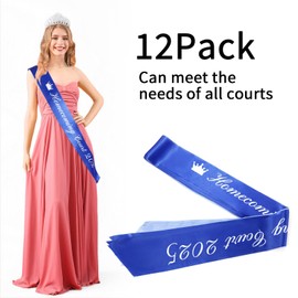 12 Packs Homecoming Court Sash 2025 72 Inches x 4 Inches Blue and White Satin Homecoming Sash for King High School Dance Queen Graduation Party Accessories