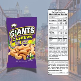 GIANTS Big Easy Cashews - Cashew Nuts Roasted, Lightly Salted, Individual Packs, Snack Bags, Smoky BBQ & Vinegar, Dry Roasted, High in Protein - 4 oz Bags (Pack of 3)