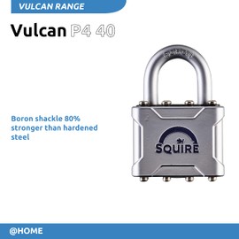 Squire Heavy Duty Padlock (Vulcan P4/40) - Toughest Open Shackle Vulcan Padlock - Steel Cast Alloy for Corrosion Resistance - Weatherproof Lock for Home, School & Shed (Silver, 40 mm)