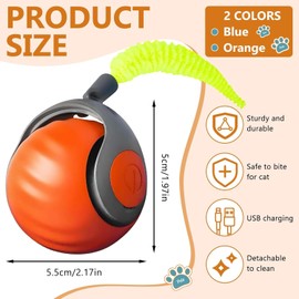 Speedy Tail 2.0 Cat Toy, Interactive Cat Toys for Indoor Cats with Tail, Smart Cat Toys Ball, Automatic Cat Rolling Ball Toy, Cat Ball Toy, Two Speed Adjustmen