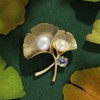 EMEGCY Ginkgo Biloba Brooch with pearl for Women, Gold Ginkgo