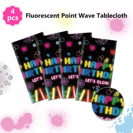 4 Pack Glow Party Table Covers Neon Party Tablecloth 51x86 Inch Glow Party Tablecloth Neon Glow Table Cover Glow in The Dark Birthday Party Table Cloth Black Light Table Cloths Let's Glow Tablecloth