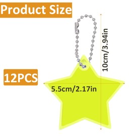 WeddHuis 12 x Safety Reflector Pendant Star Reflectors Children's Pendant Reflective Key Chain for Backpack School Bag School Bag Cycling Walking (Fluorescent Yellow)