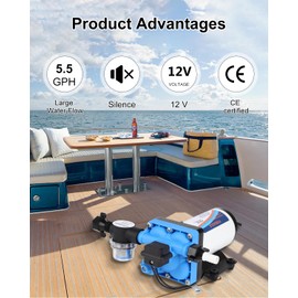 Goottan RV Diaphragm Pump 5.5GPM 70PSI 12V Quiet Self Priming Fresh Water Pump for Boat, RV Marine, Yacht, Caravan, with Pressure Switch