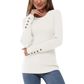 VOTEPRETTY Jumpers for Women UK Ladies Long Sleeve Knitted Tops Christmas Crewneck Ribbed Sweater(Beige,M)