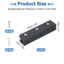 uxcell 8Pcs Glass Shelf Brackets, Adjustable Solid Brass Glass Shelf Bracket, Wall Mount Shelf Holder Fixture Glass Clip for 8-10mm(0.31"-0.39"), Black