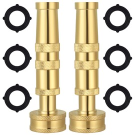 Solid Brass Hose Nozzle 2 Pack, Heavy Duty Adjustable High Pressure Garden Hose Twist Nozzle Sprayer with 6 Rubber Washers for Car Wash, Watering Flower, Garden, Lawn