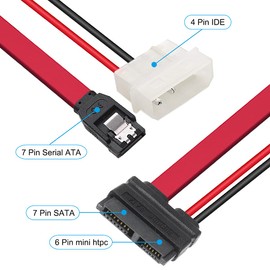 DKARDU 2 Pack Slimline SATA Female, 13 Pin 7 Pin SATA Data Cable + 6 Pin Slimline Power Adapter Cable to LP4 Power Cable 7 Pin SATA Data Cable for Notebook Drive 50cm 20-inch