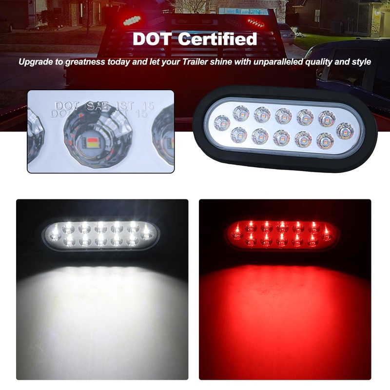 6 Inch Oval Dual Revolution LED Tail Lights Red Stop