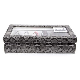 OYOBox Maxi Luxury Eyewear Organizer, Wood Box for Glasses + Sunglasses, Exotic Print Collection (Black Snake)