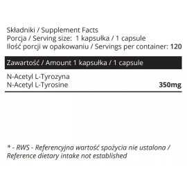 SOWELO N-ACETYL L-TYROSINE 350mg VEGE CAPS NEUROTRANSMITTER FOCUS MOTIVATION