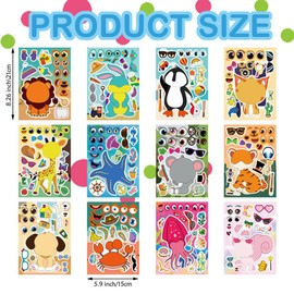 Satiskid 24 Sheets Make-a-Face Animal Stickers (12 Designs × 2), DIY Funny Face Stickers for Kids, Cartoon Animal Crafts, Birthday Party Favors, Classroom Activities - Lion, Squirrel, Rabbit, Elephant