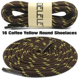 DELELE Round Work Boot Laces: 55 inch Coffee Yellow Heavy Duty Hiking Shoe Laces for Boots 2 Pair