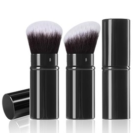 Keriloo Brocha de Maquillaje Retráctil, Paquete de 2 Brochas Kabuki de Viaje para Base en Polvo, Brochas de Rubor Facial para Mezclar Líquido, Rubor, 