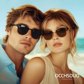Occhsouo Polarised Half-Frame Sunglasses, Unisex Sunglasses, Men, Women, Classic Retro UV400 Protection, Rectangular, Sun Glasses, Metal Frame, Driving, Travel, Leopard Print / Pink