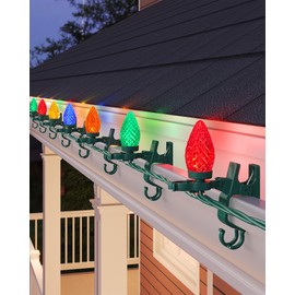 SURAIELEC Roof Christmas Lights, 67 FT 100 LED C9 Multi-Color Clip String Lights for Gutters, Shingles, Roofline, House Holiday Decor, Waterproof, UL Listed