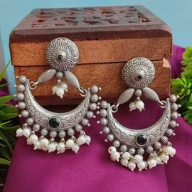 Efulgenz Chandbali Earrings Set Indian Earrings for Women Crystal Faux Pearl Dangle Earrings Bohemian Statement Earrings Jewelry Set for Women, Metal, No Gemstone