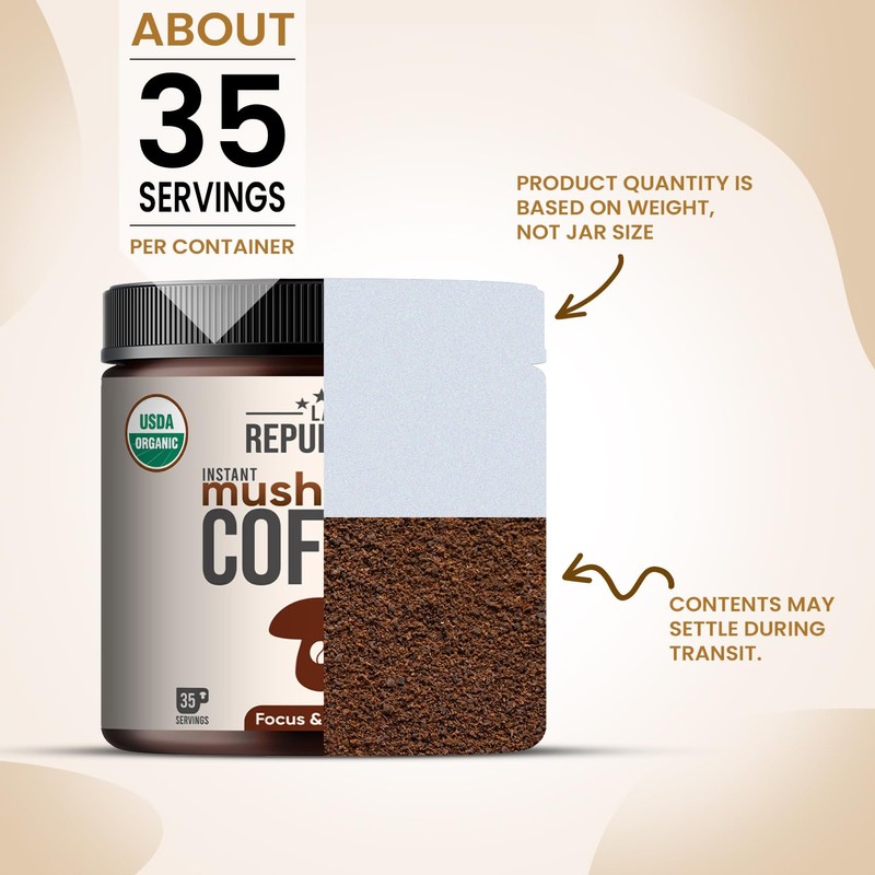 La Republica Instant Mushroom Coffee Organic 2-Pack (70 Servings), 100%