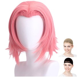 CaseEden Cosplay Wig Haruno Sakura Short Pink White Merche Wig Net Set of 2