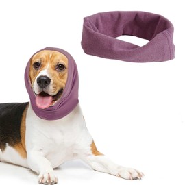 PETWIT Dog Ear Muffs for Noise Protection Dog Hood for Dogs & Cats Breathable Calming Band for Dogs & Cats Head Wrap with Anxiety Relief (Purple, Small)