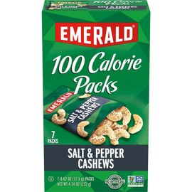 Emerald Nuts, Salt & Pepper Cashews, 100 Calorie Packs, 7 Ct, 4.34 Oz (Pack of 2)