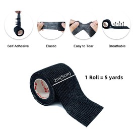 [24Pack 2" x5 Yards] Carbou-Self Adhesive Bandages Sports Wrap, Athletic Elastic Cohesive Bandage for Sports, Injuries, Treatments, and Recovery, First Aid Tape Vet Wrap for Cat, Dog Black